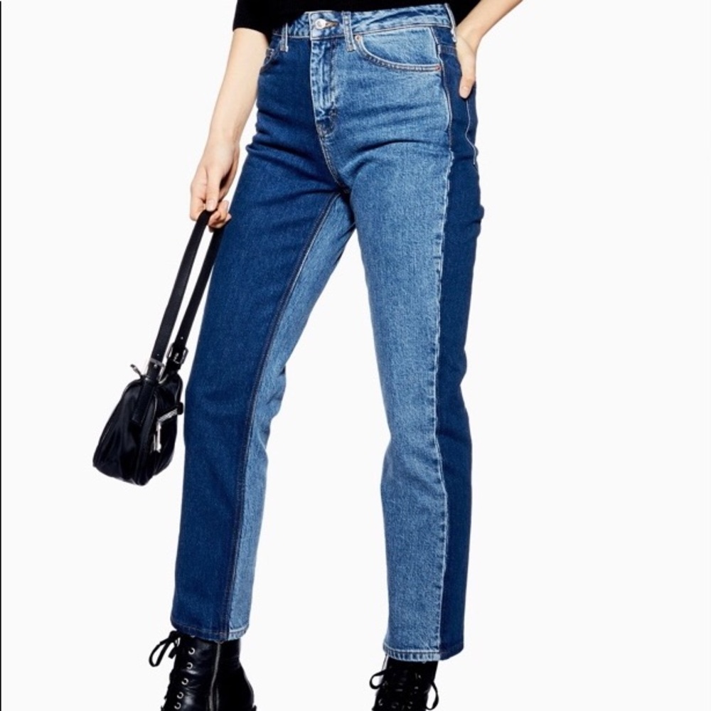 2 Tone Straight-leg Mom Jeans